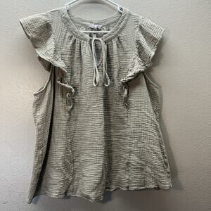 Andree by Unit Gauze 100% Cotton Cottagecore Top 1X Flowy Boho Peasant Tan Taupe
